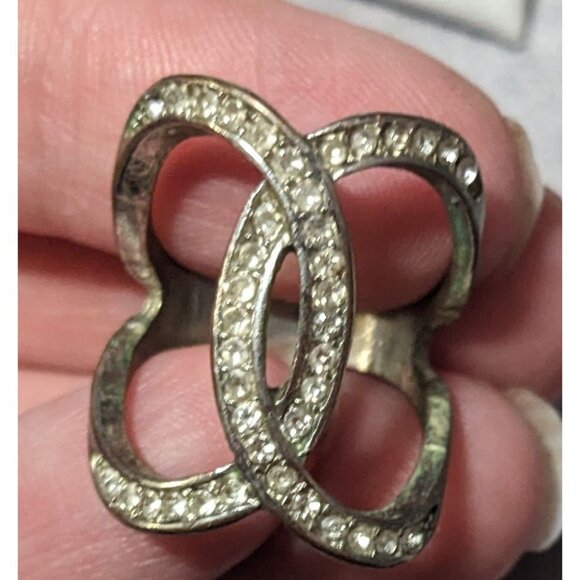 Elegant Glam Silver Tone Rhinestone Crossover Ring Size 6 1/2 - Picture 11 of 12